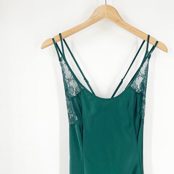 Vintage 90s Victoria's Secret Deep Green Lace Satin Lingerie Slip Dress Medium - Picture 6 of 6